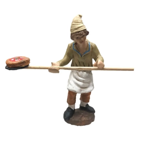 Pizzaiolo che inforna la pizza in terracotta 7 cm