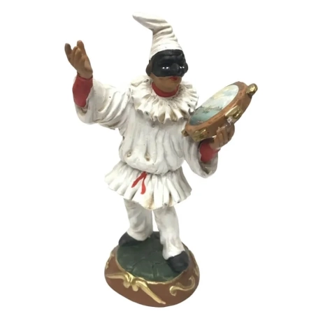 Pulcinella in terracotta con tamburello 15 cm
