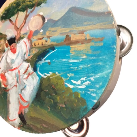 Tamburello con dipinto di Pulcinella 16 cm 2