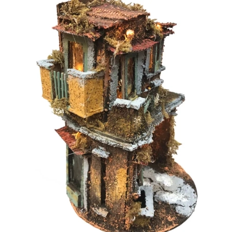 Presepe napoletano in sughero con luci 27 cm