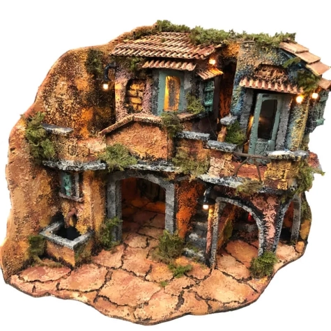 Presepe angolare napoletano con forno e luci 25 cm