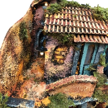 Presepe angolare napoletano con forno e luci 25 cm