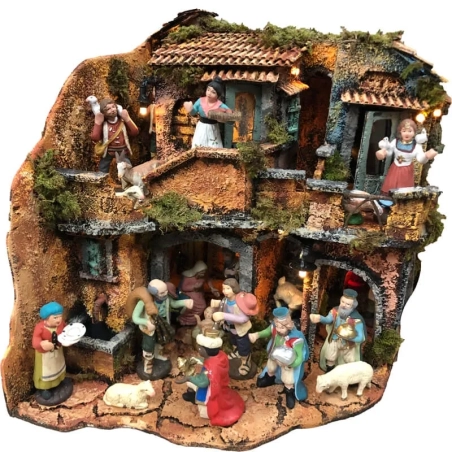 Presepe angolare napoletano con forno e luci 25 cm