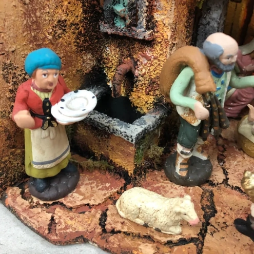 Presepe angolare napoletano con forno e luci 25 cm