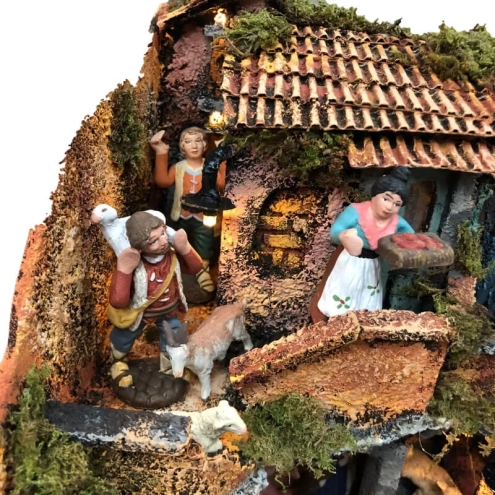 Presepe angolare napoletano con forno e luci 25 cm