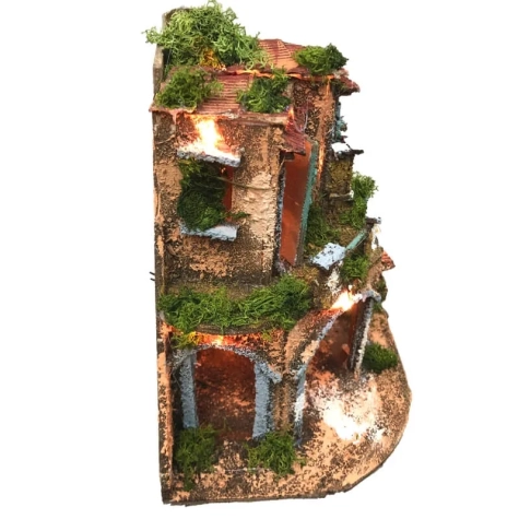 Presepe angolare in sughero con luci 23 cm 2