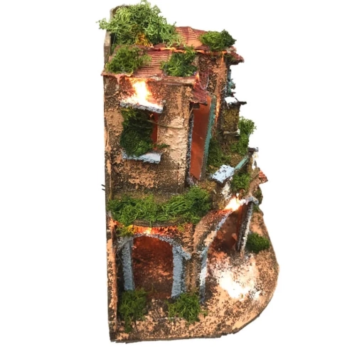 Presepe angolare in sughero con luci 23 cm