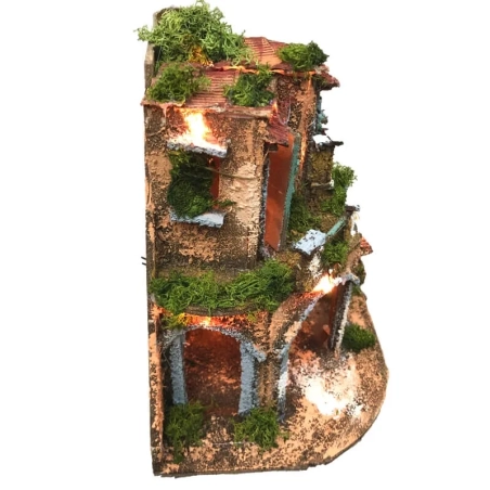 Presepe angolare in sughero con luci 23 cm