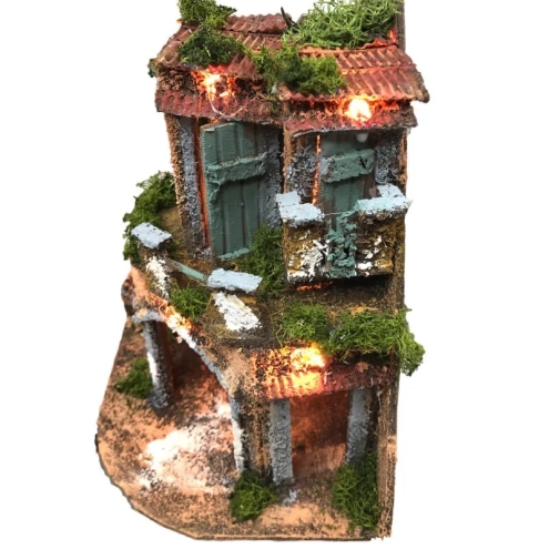 Presepe angolare in sughero con luci 23 cm