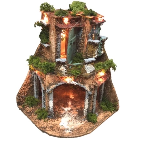 Presepe angolare in sughero con luci 23 cm
