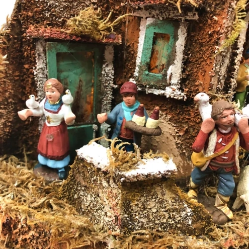 Presepe angolare con pastori e luci 45 cm