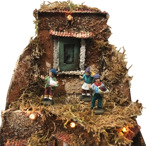 Presepe angolare con pastori e luci 45 cm