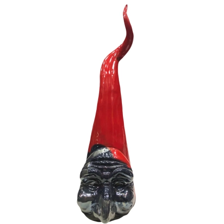 Corno Pulcinella con maschera cromata in ceramica da tavolo 50 cm