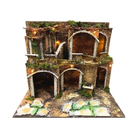 Presepe artigianale napoletano con luci 25 cm