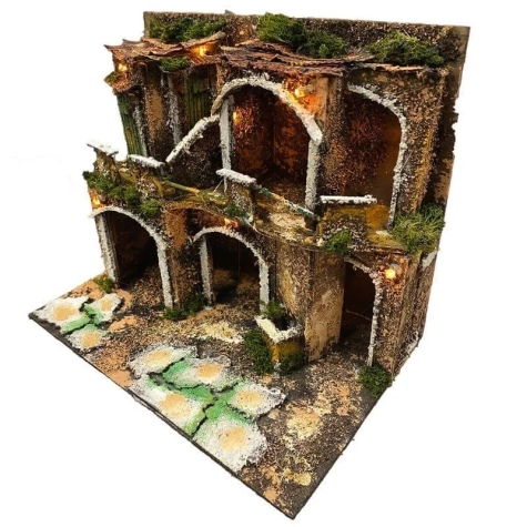 Presepe artigianale napoletano con luci 25 cm 2