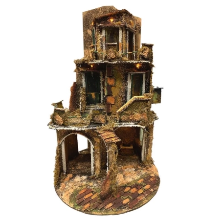 Presepe artigianale in sughero con luci 90 cm