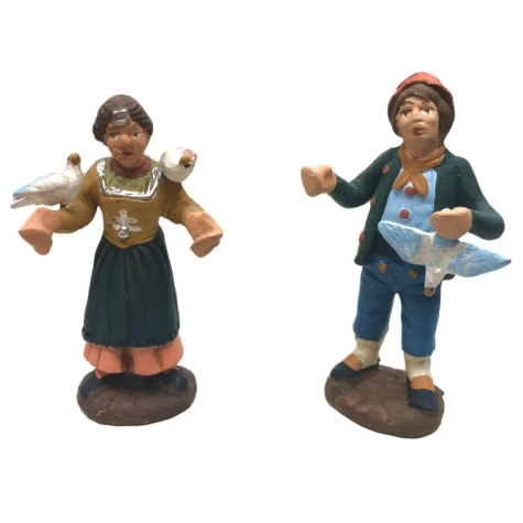 Pastori con uccellini in terracotta 7 cm