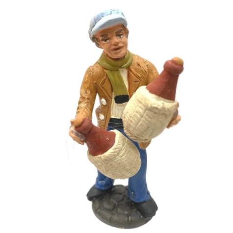Uomo con damigiane di vino in terracotta 10 cm