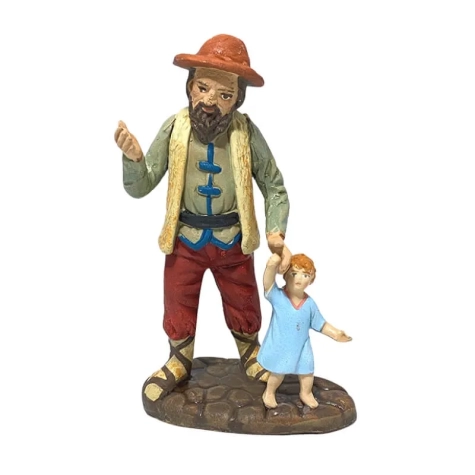 Uomo con bimbo in terracotta 10 cm