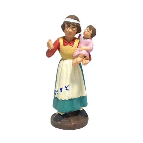 Donna con bimbo in braccio in terracotta 10 cm
