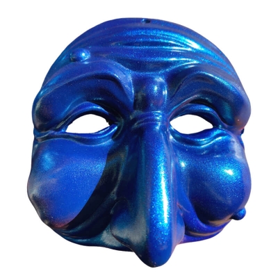 Maschera di Pulcinella blu spazio in terracotta 13 cm