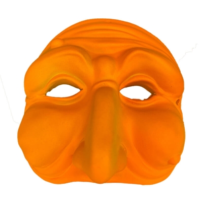 Maschera di Pulcinella arancio fluo in terracotta 13 cm