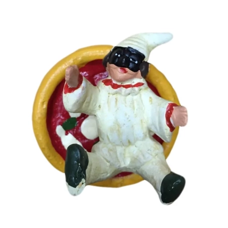 Pulcinella con pizza in terracotta con magnete