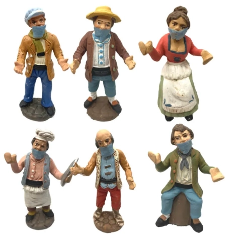 set da 6 pastori con la mascherina 10 cm