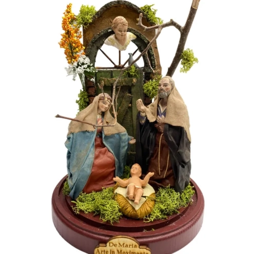 Campana da 20 cm con natività in terracotta con vestiti di stoffa 12 cm