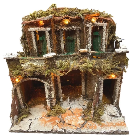 Presepe napoletano in sughero con luci 15 cm