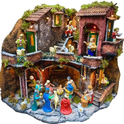 Presepe angolare napoletano con forno e pastori 40 cm