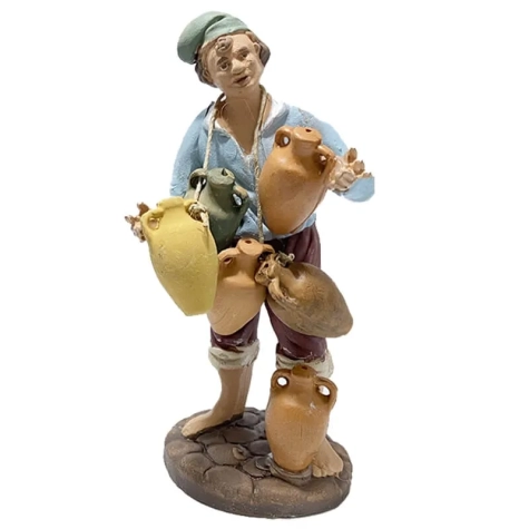 Uomo con trasporta acqua in terracotta 12 cm