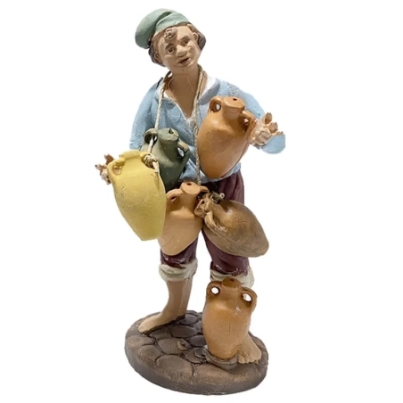 Uomo con trasporta acqua in terracotta 12 cm