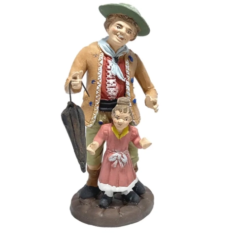 Uomo con bambino in terracotta 12 cm