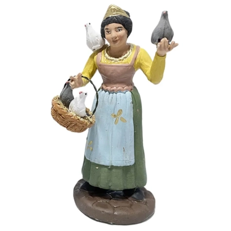 Contadina con uccellini in terracotta 12 cm
