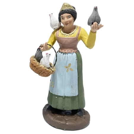 Contadina con uccellini in terracotta 12 cm
