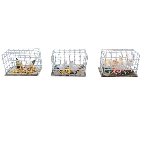 Set da 3 Gabbiette con animali per pastori da 7 a 12 cm