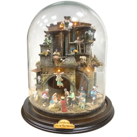 Presepe in campana 30 cm con luci e pastori 4 cm stile 700