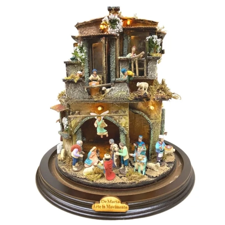 Presepe in campana 30 cm con luci e pastori 4 cm stile 700