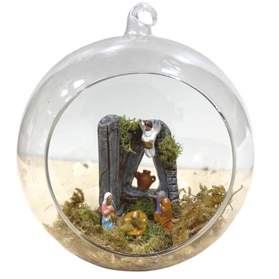 Pallina di Natale in vetro soffiato con presepe all'interno 13 cm