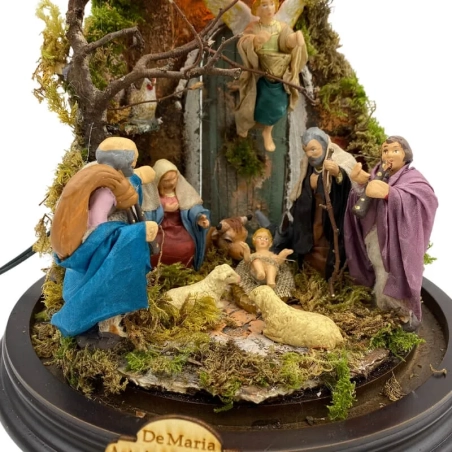 Campana da 25 cm con pastori in terracotta vestiti in stoffa da 7 cm