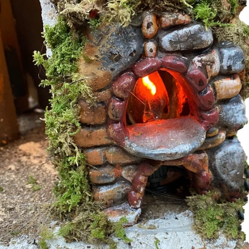 Presepe in sughero con luci e forno 50 cm