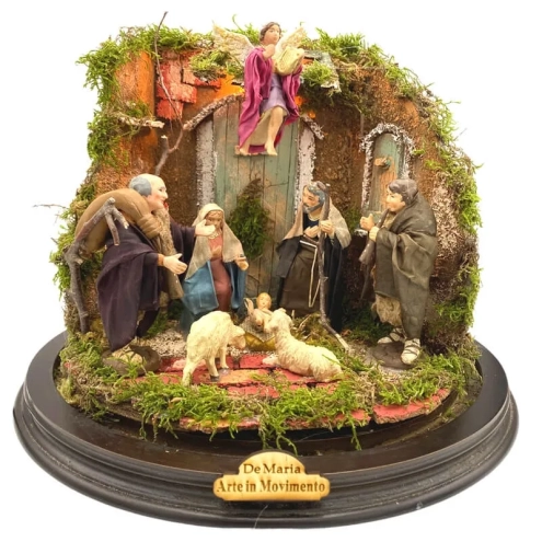 Campana da 25 cm con pastori in terracotta vestiti in stoffa da 10 cm