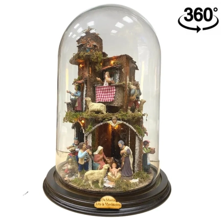 Presepe in campana 40 cm con luci e pastori 7 cm stile 700