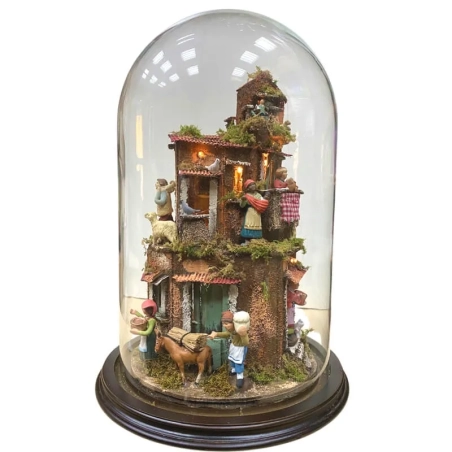 Presepe in campana 40 cm con luci e pastori 7 cm stile 700