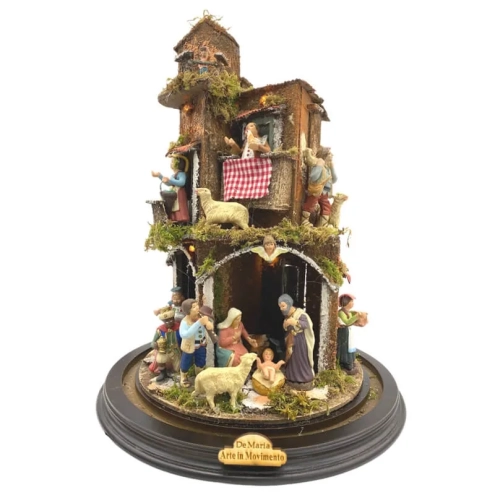 Presepe in campana 40 cm con luci e pastori 7 cm stile 700