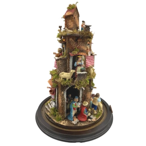 Presepe in campana 40 cm con luci e pastori 7 cm stile 700