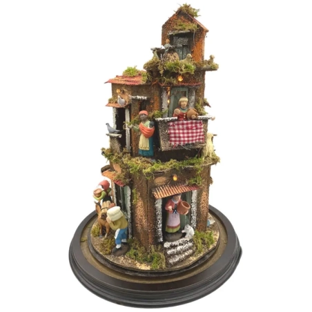 Presepe in campana 40 cm con luci e pastori 7 cm stile 700