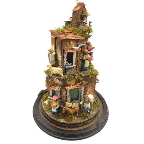 Presepe in campana 40 cm con luci e pastori 7 cm stile 700