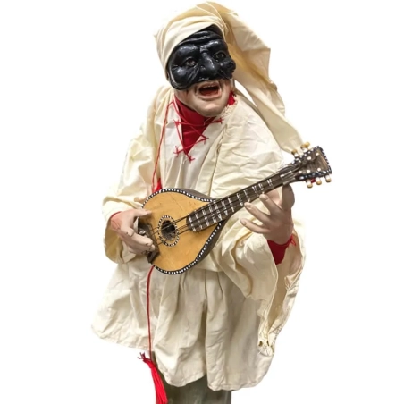 Pulcinella con vestiti di stoffa ed occhi in vetro 50 cm